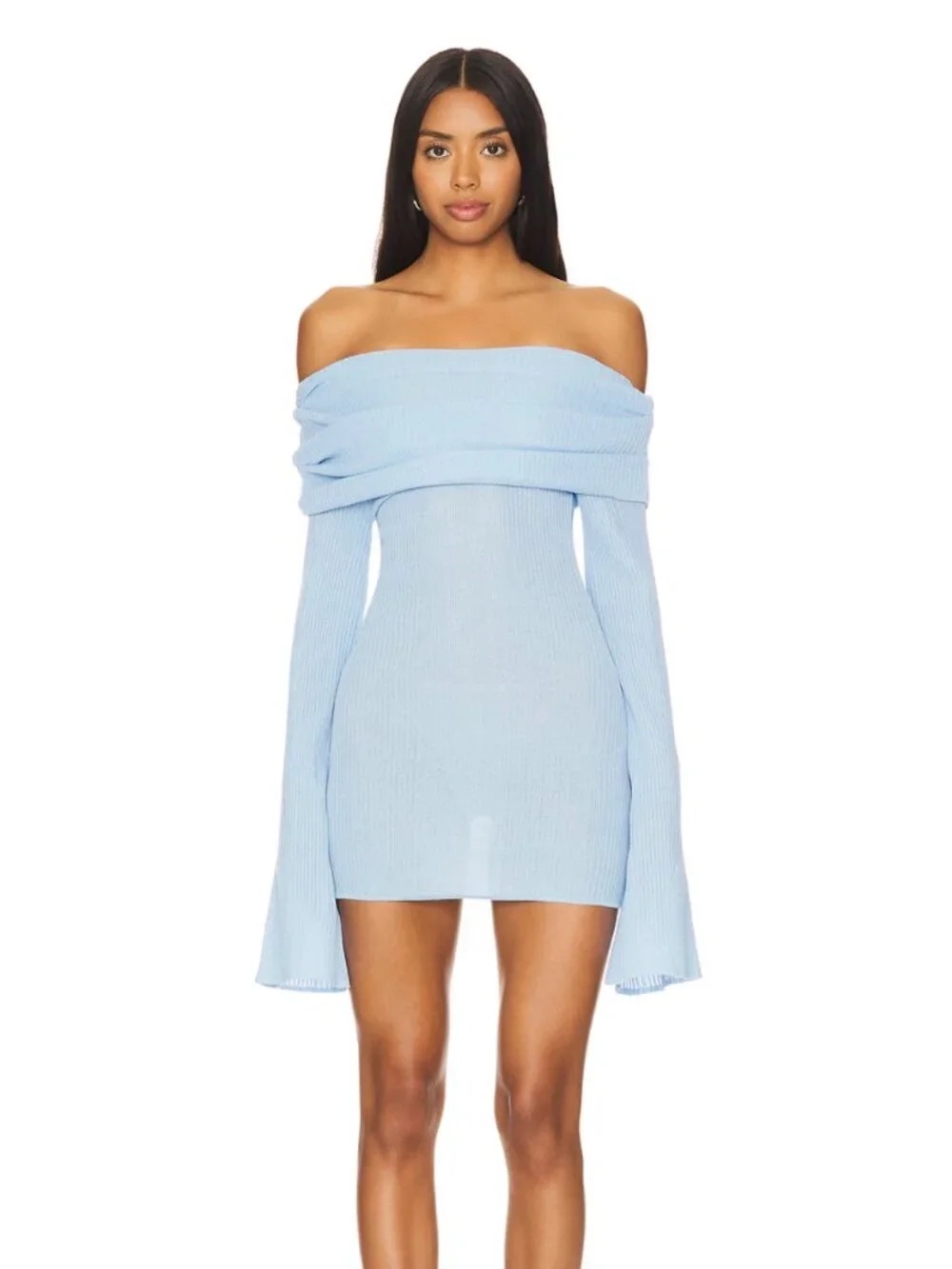 SEROYA Galli Mini Dress Powder Blue Long Sleeve